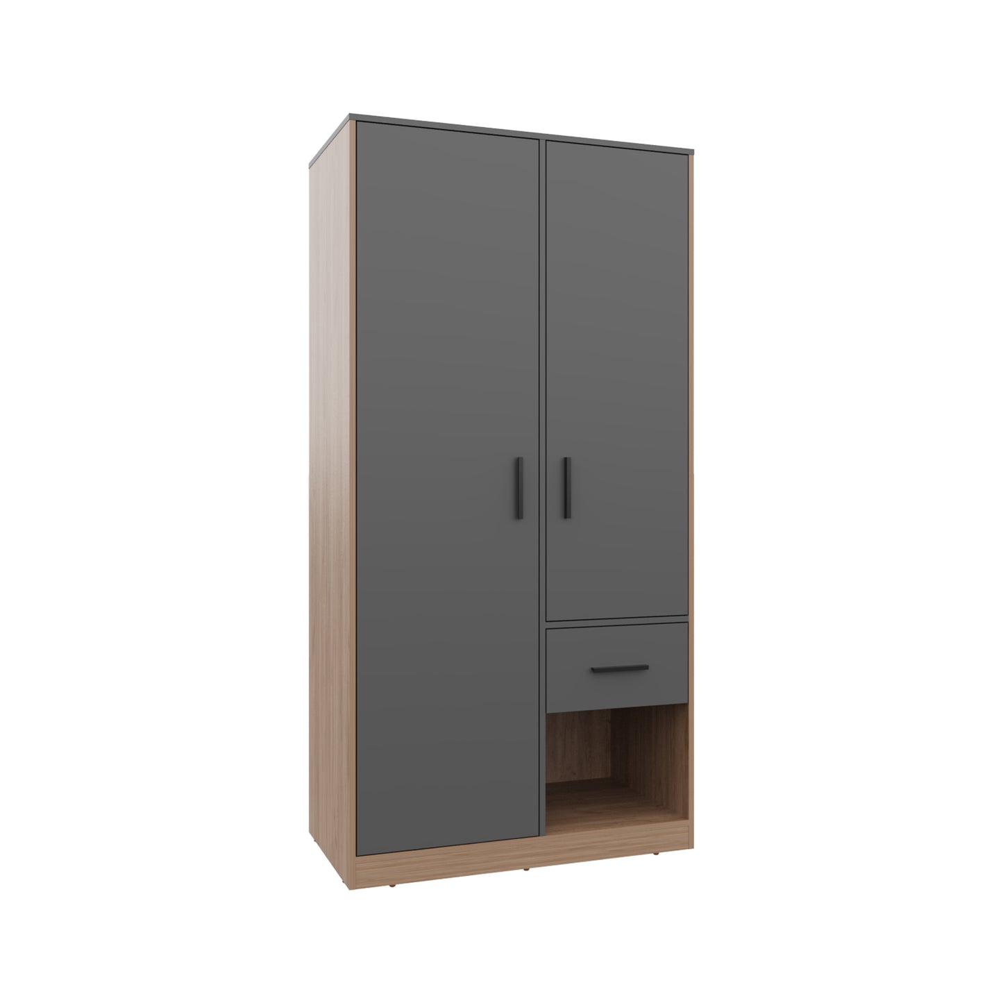 Alder 2-Door One Drawer Amoire With 2 Cabinets, Two Hanging Rods And Four Shelves