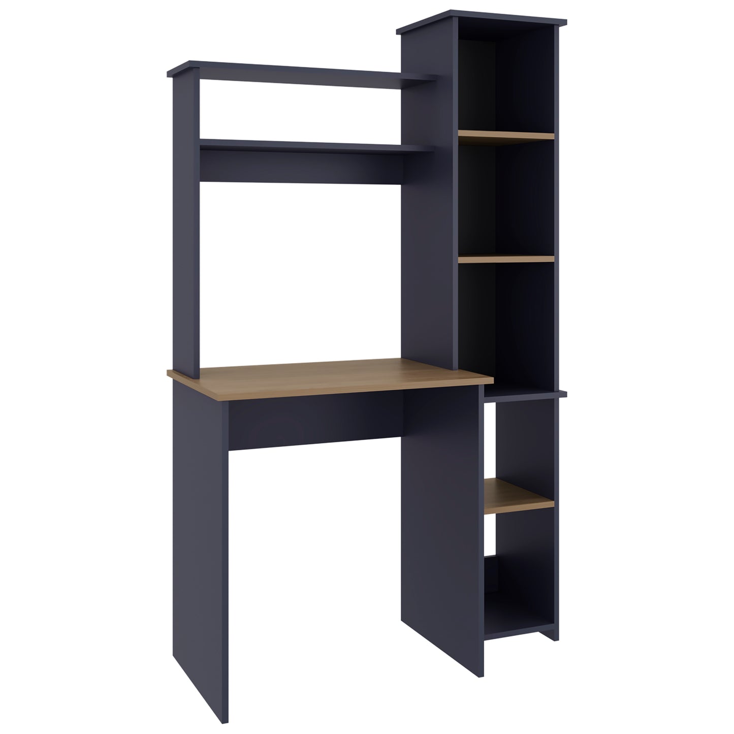 Versalles Writing Desk, Modern Studio or Office Desk, Two Superior Shelves, And Five Side Open Shleves For Books Organization