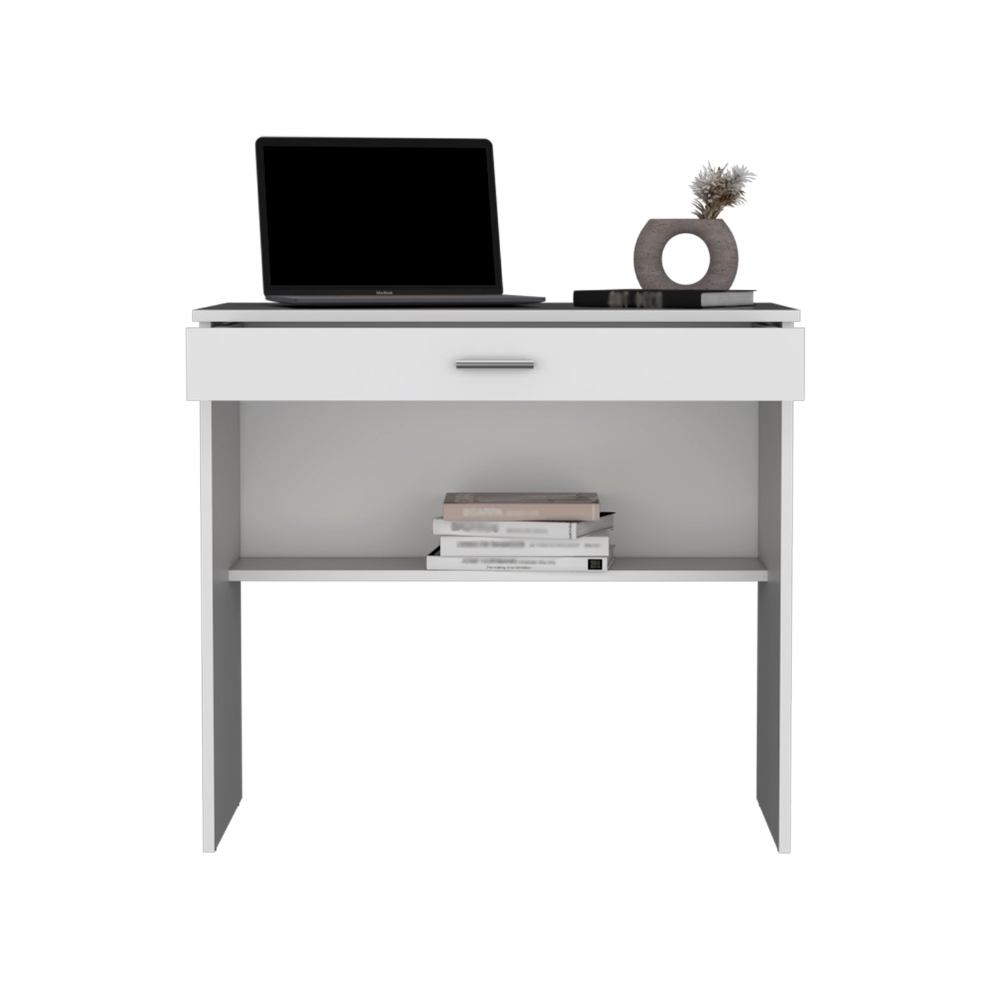 Home Writing Desk with Open Storage Top Shelf, One Drawer, Compact Design, 31” Wide Computer Desk, Ideal for Home Office