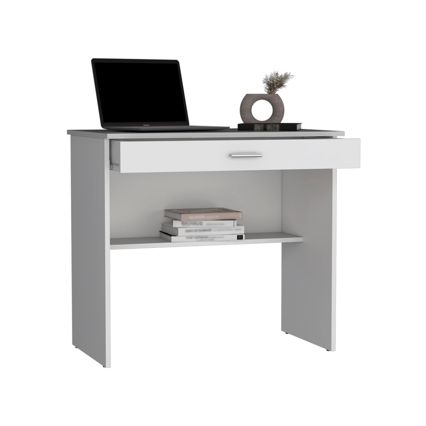 Home Writing Desk with Open Storage Top Shelf, One Drawer, Compact Design, 31” Wide Computer Desk, Ideal for Home Office