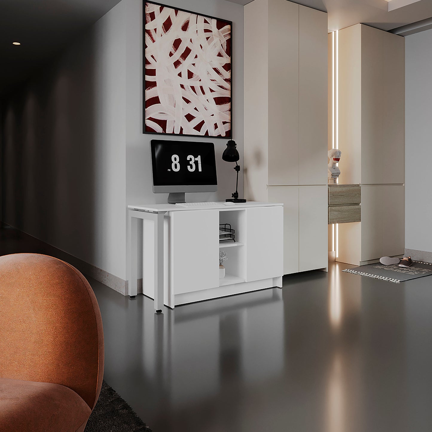Alfie Rotable Desk 72-Inch Wide or Compact, Adjustable Workstation In Two Directions with Storage Compartments, For Home Office or Studio
