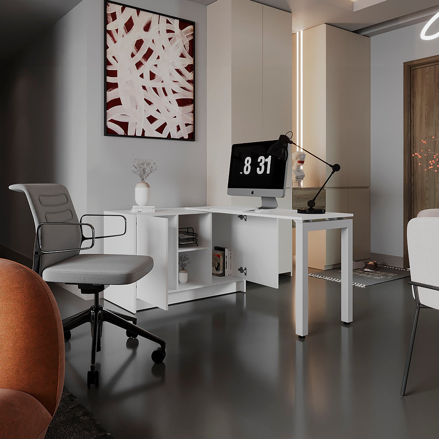 Alfie Rotable Desk 72-Inch Wide or Compact, Adjustable Workstation In Two Directions with Storage Compartments, For Home Office or Studio