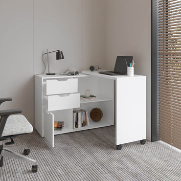 Mova Rotatable Desk With Swiveling Surface And Storage Shelves