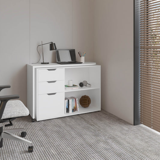 Mova Rotatable Desk With Swiveling Surface And Storage Shelves