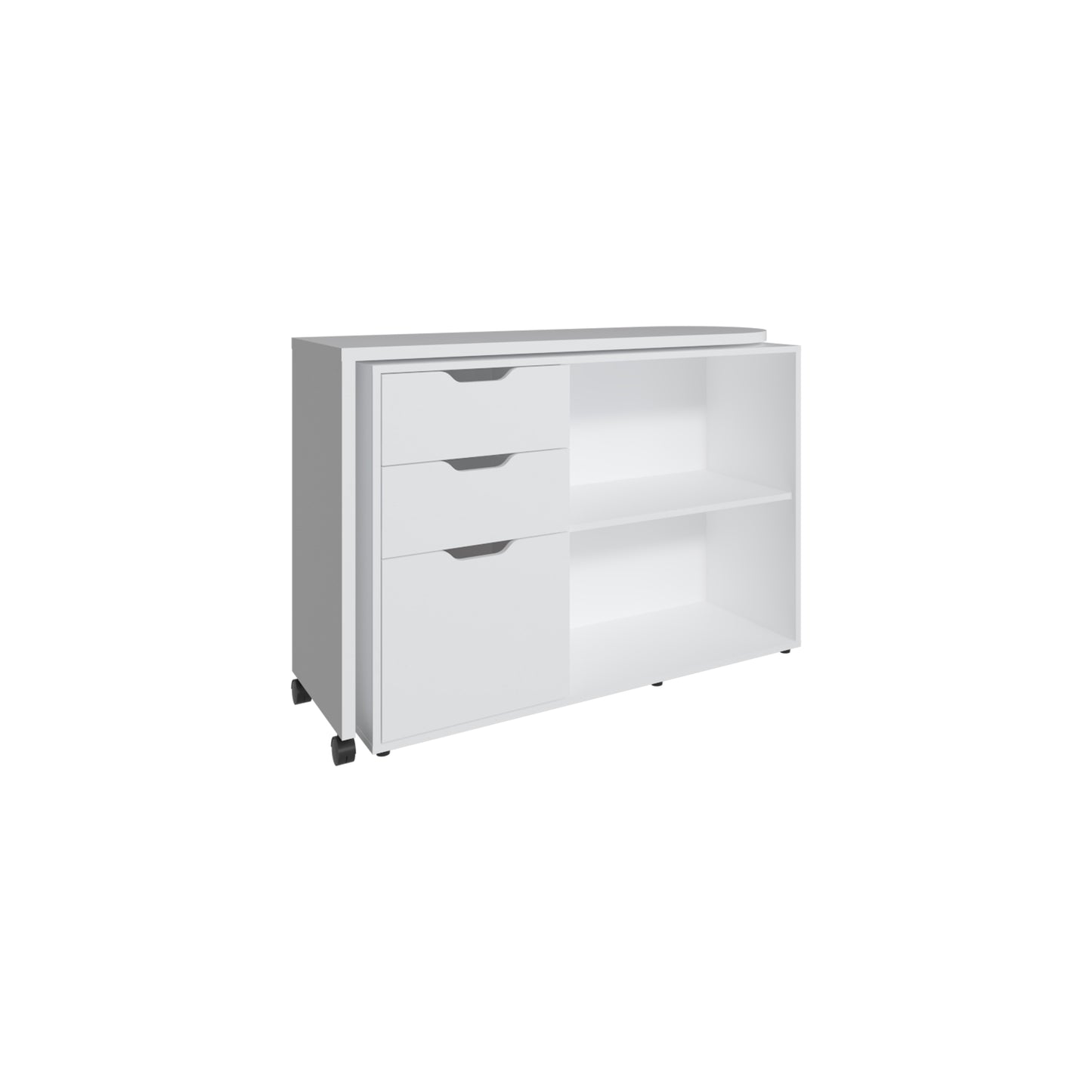 Mova Rotatable Desk With Swiveling Surface And Storage Shelves
