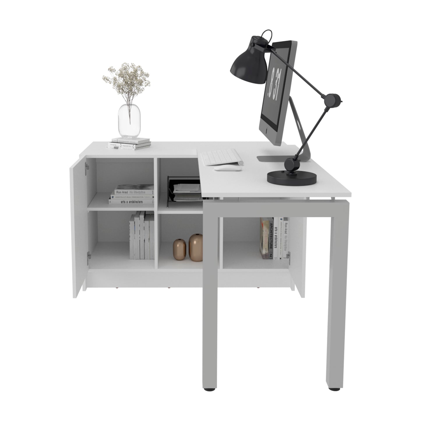 Alfie Rotable Desk 72-Inch Wide or Compact, Adjustable Workstation In Two Directions with Storage Compartments, For Home Office or Studio