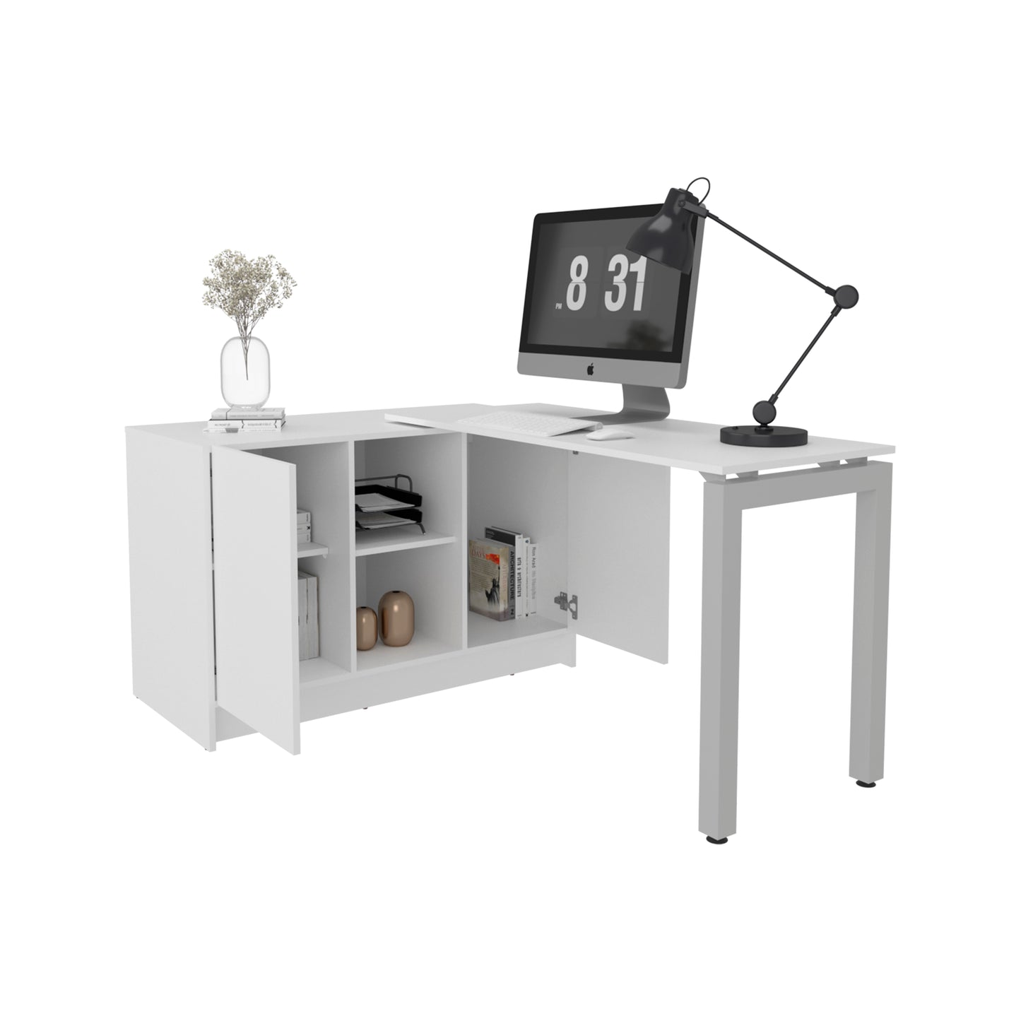 Alfie Rotable Desk 72-Inch Wide or Compact, Adjustable Workstation In Two Directions with Storage Compartments, For Home Office or Studio