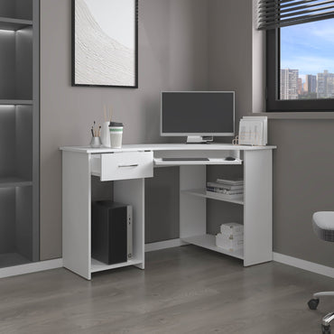 Jasper Corner Desk, Space-Saving L-Shaped Design With Two Side Shelves