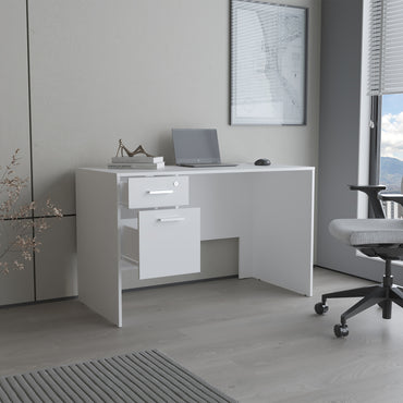 Mellier Modern Office Desk with Two Drawers and Side Storage, Compact Computer Workstation for Home Office or Study Room