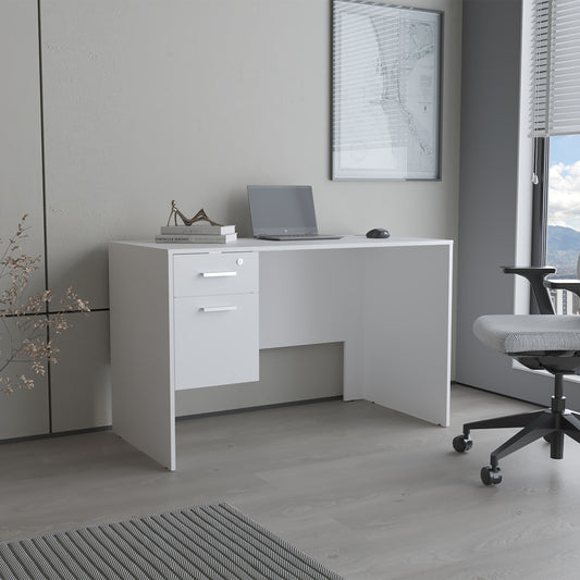 Mellier Modern Office Desk with Two Drawers and Side Storage, Compact Computer Workstation for Home Office or Study Room