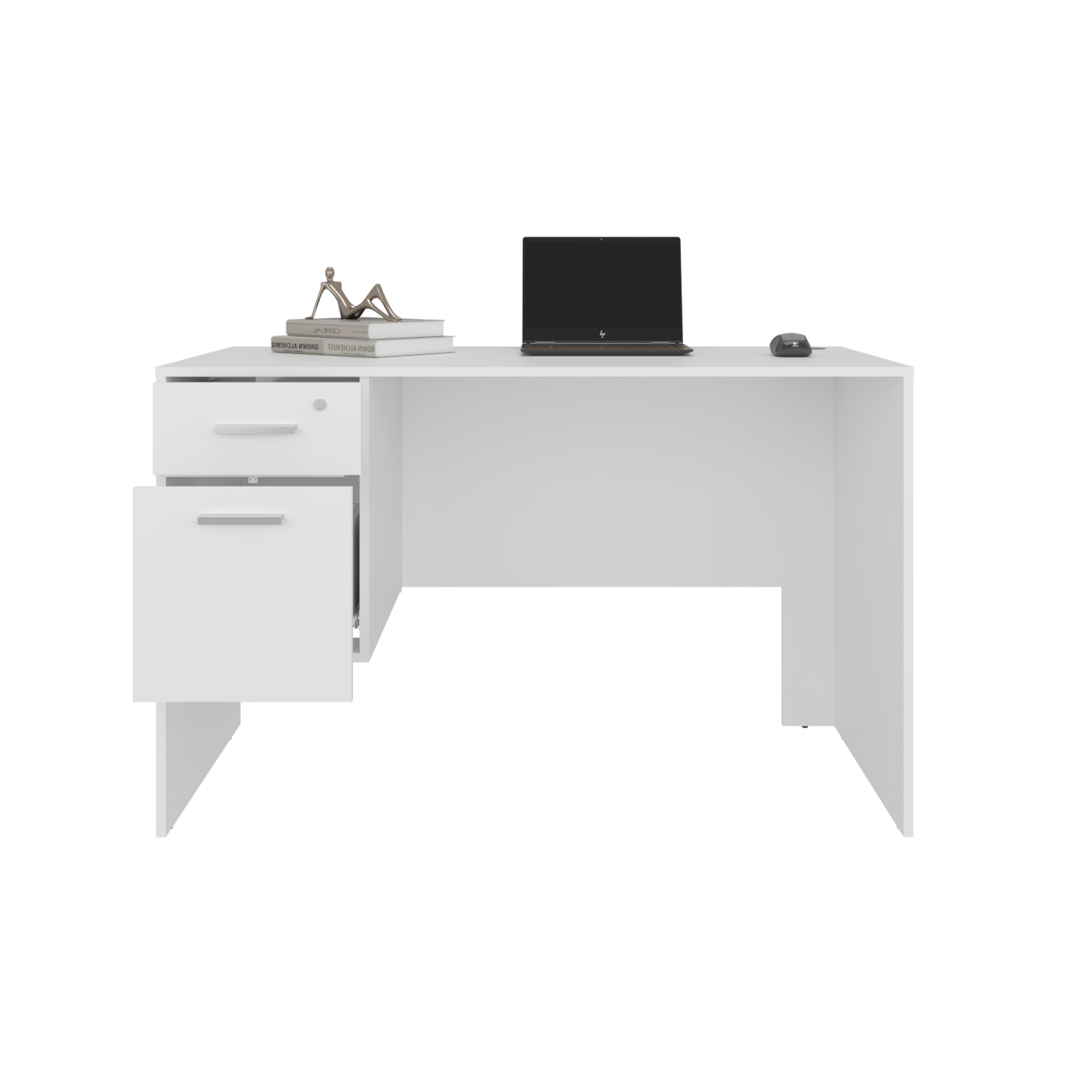 Mellier Modern Office Desk with Two Drawers and Side Storage, Compact Computer Workstation for Home Office or Study Room