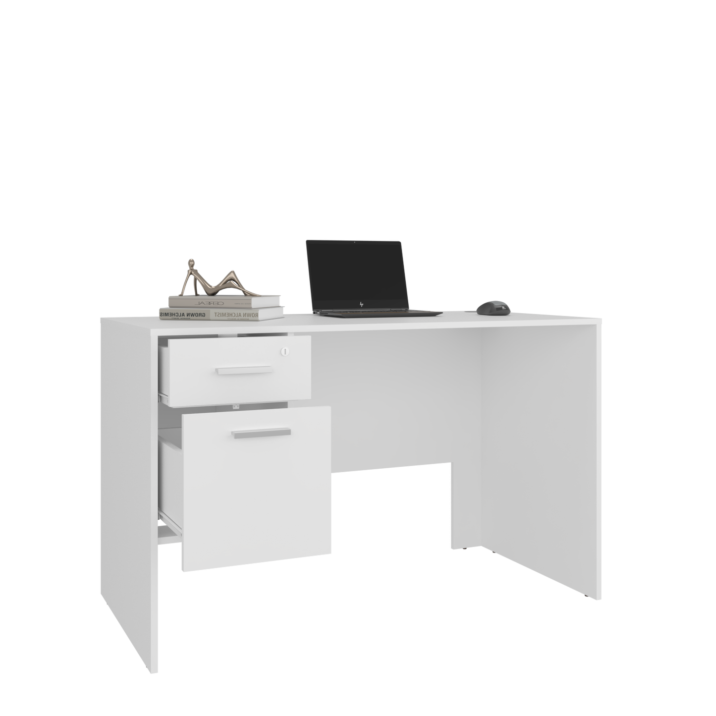Mellier Modern Office Desk with Two Drawers and Side Storage, Compact Computer Workstation for Home Office or Study Room