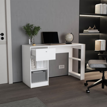 Home Office Desk with 2 Drawers and Open Shelf, 120 Wide, Space-Saving Design