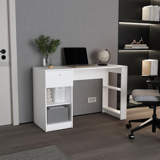 Home Office Desk with 2 Drawers and Open Shelf, 120 Wide, Space-Saving Design