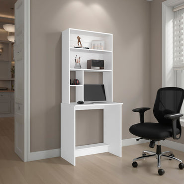 Tuhome Compu Hutch Desk with Four Shelves, One Lower Shelf, Writing Desk, Space-Saving Solution for Home Office or Study