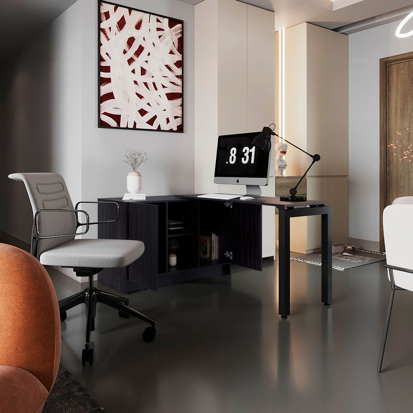 Alfie Rotable Desk 72-Inch Wide or Compact, Adjustable Workstation In Two Directions with Storage Compartments, For Home Office or Studio