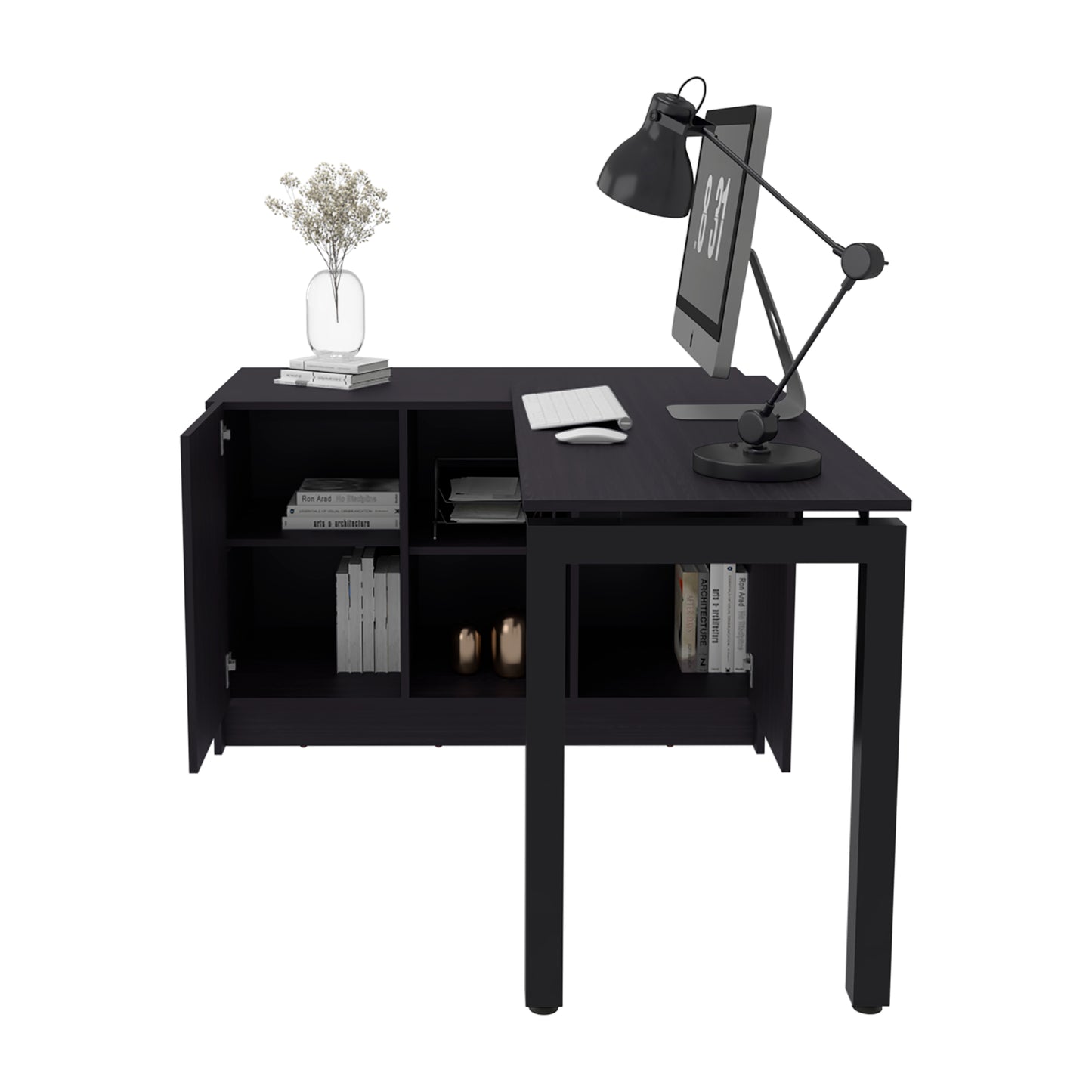 Alfie Rotable Desk 72-Inch Wide or Compact, Adjustable Workstation In Two Directions with Storage Compartments, For Home Office or Studio