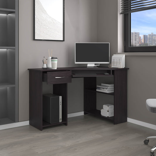 Jasper Corner Desk, Space-Saving L-Shaped Design With Two Side Shelves