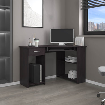 Jasper Corner Desk, Space-Saving L-Shaped Design With Two Side Shelves
