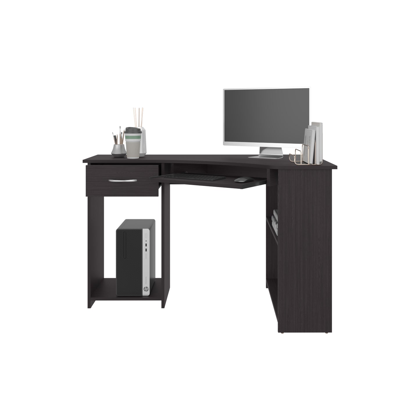 Jasper Corner Desk, Space-Saving L-Shaped Design With Two Side Shelves