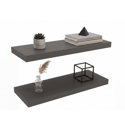 TUHOME Ecco 31.5-Inch Floating Shelves Set of Two with Hidden Brackets, Modern Wall-Mounted Shelves for Bedroom, Bathroom or Living Room Décor, Minimalist Display and Storage Solution for Books, Photos and Accessories