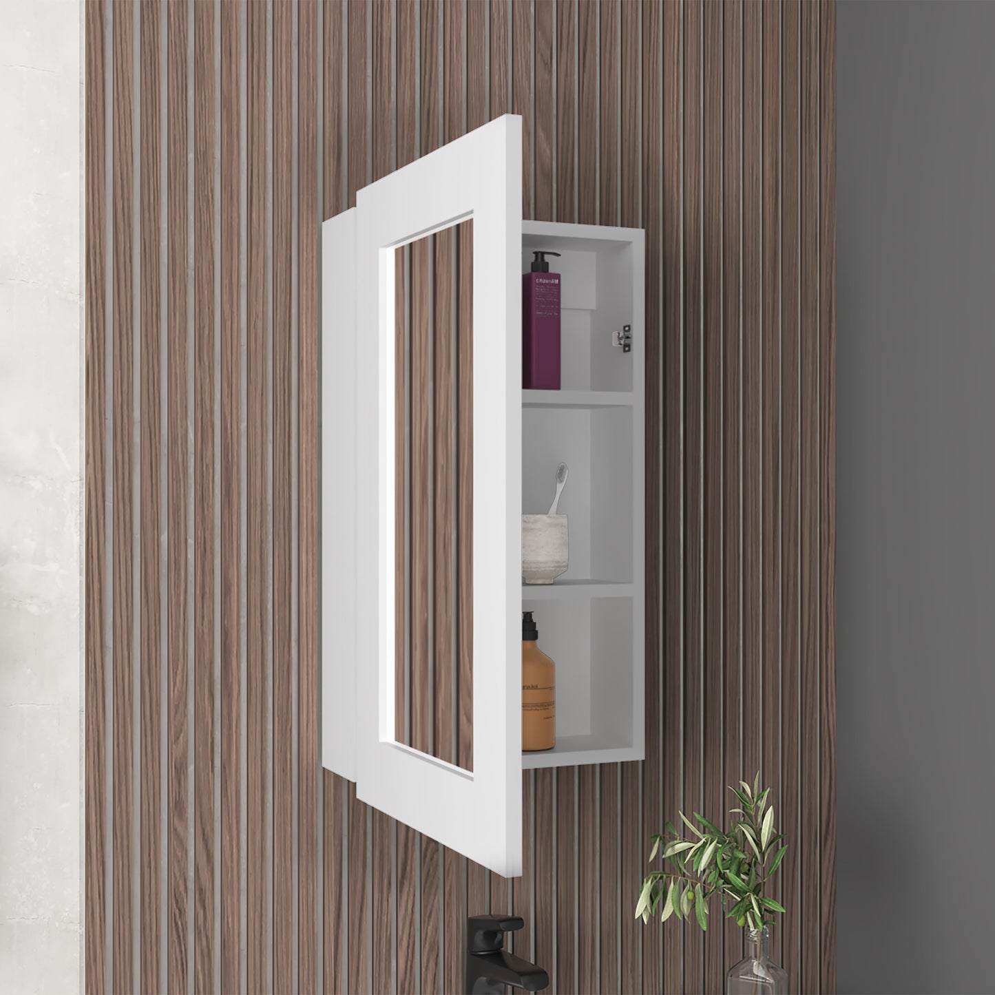 Juno 25.7" H x 15.7" W Narrow Mirror Medicine Cabinet, One door with Three interior Shelves for Bathroom, Kitchen