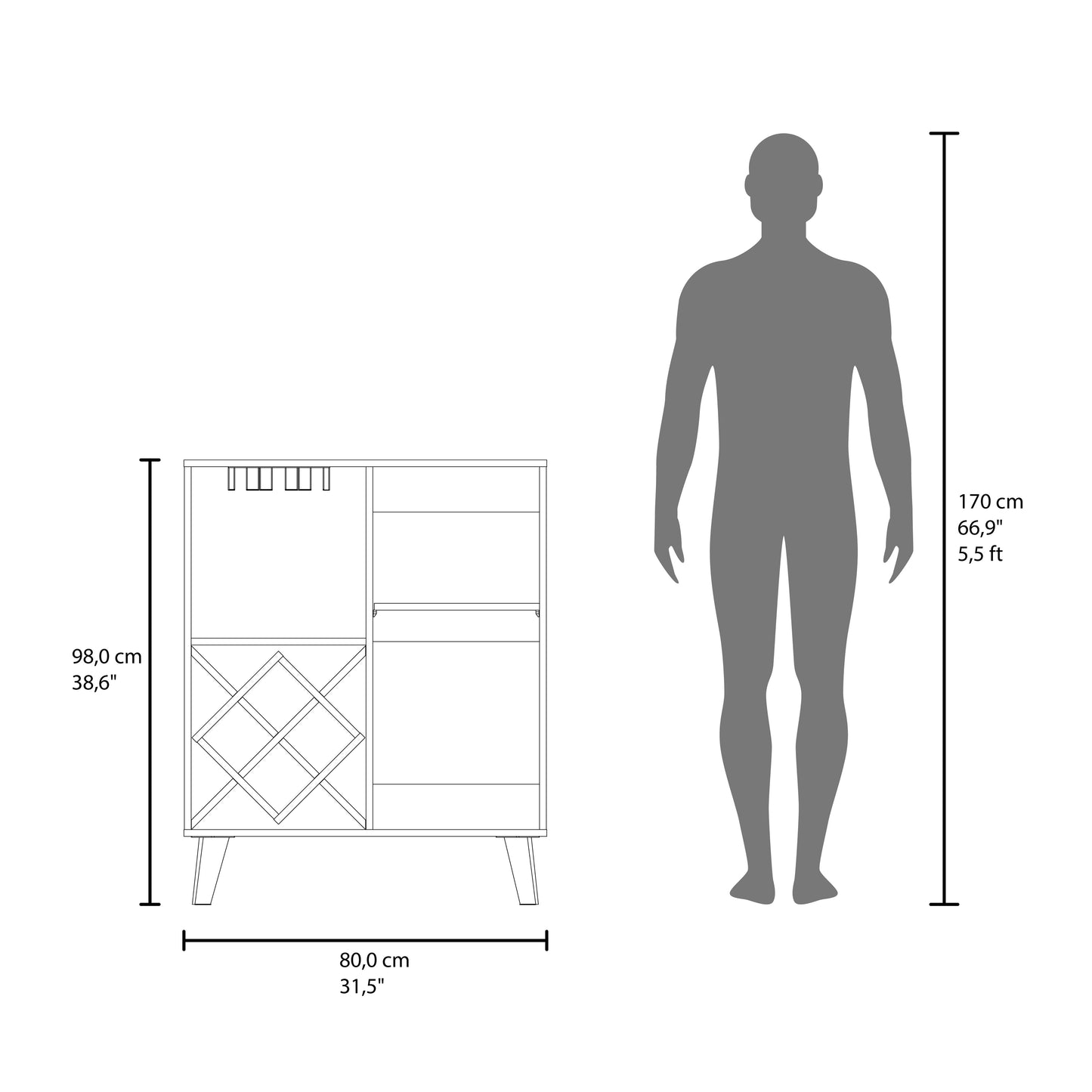 Cave Low Bar Cabinet with Open Storage, Modern Bar Furniture for Living Room or Entertainment Area