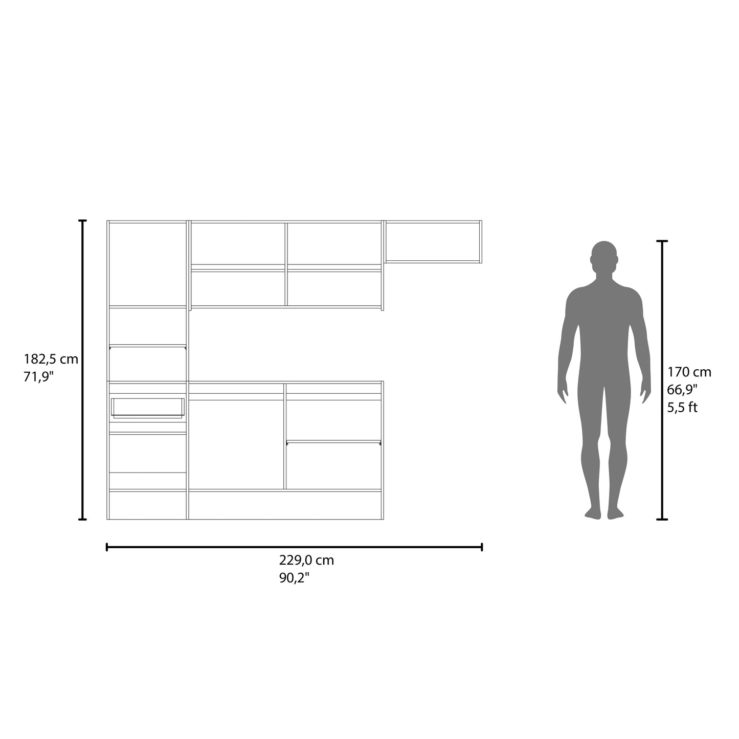 Dal Kitchen Cabinet Set, Multi-Storage Modular System with Upper Wall Cabinets, Base Cabinets, Open Shelves & Wide Countertop, Engineered Wood