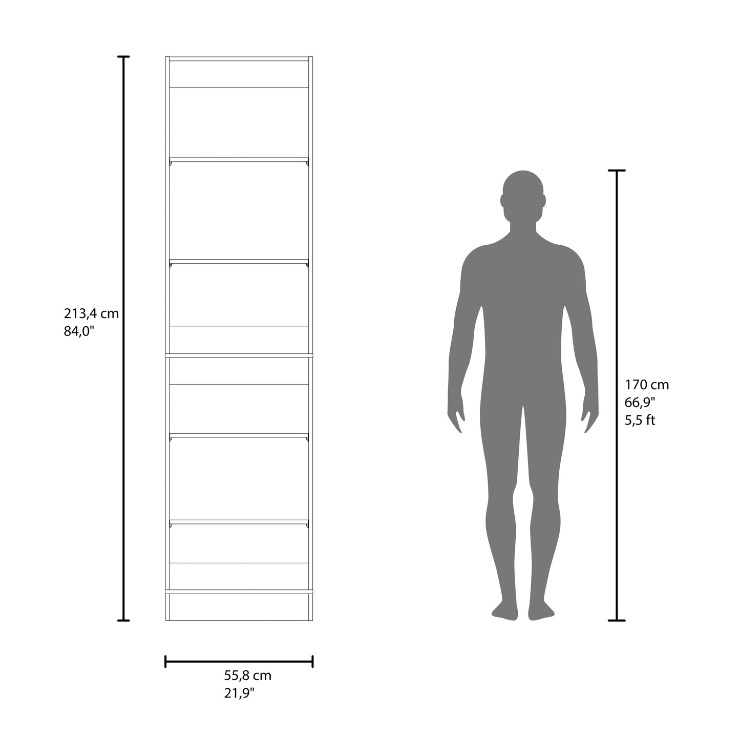 Eco Closet Storage Shelves Unit, Open Organizer with 5 Spacious Adjustable Shelves, Space-Saving Vertical Wardrobe Insert for Clothes, Shoes, Boxes & Accessories, Free-Standing Durable Closet System