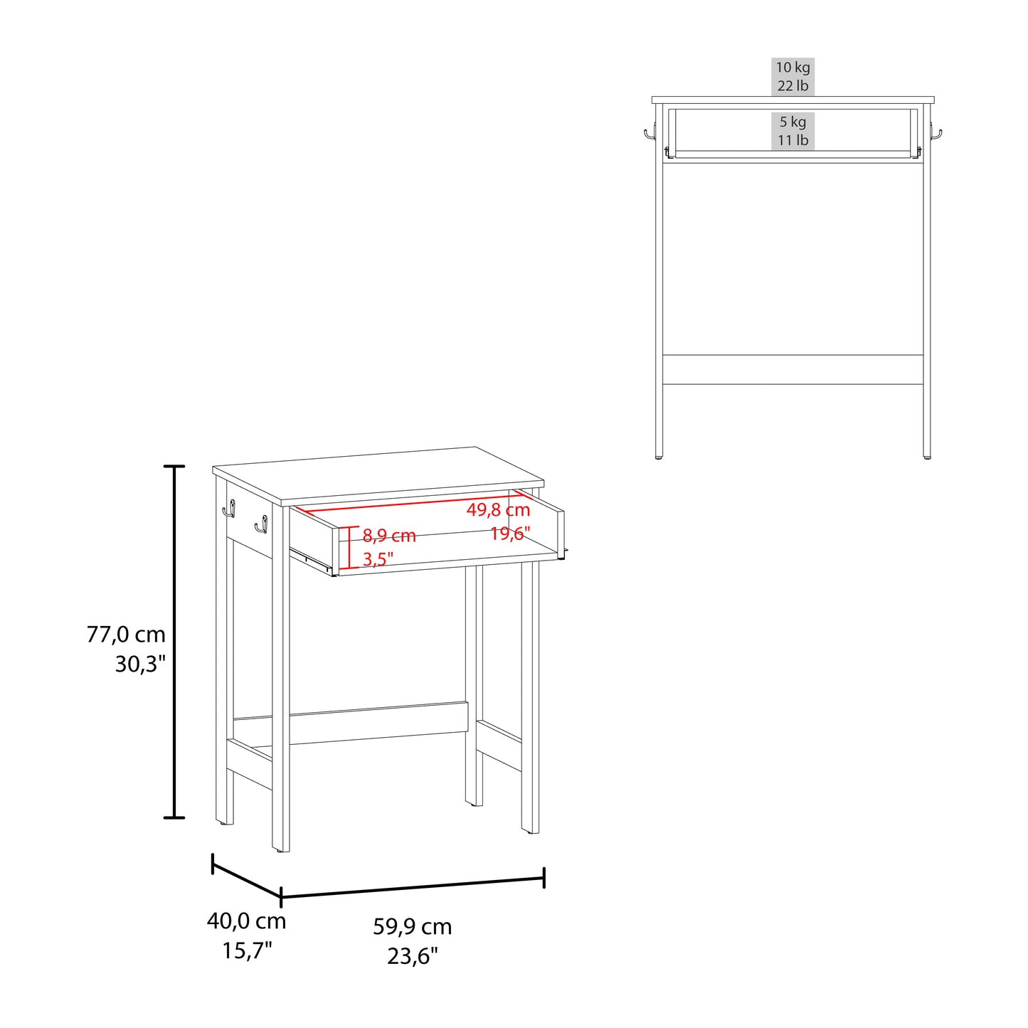 Hills Computer Desk With 2 Side Shelves And Spacious Worksurface