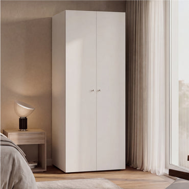 Home 2-Door Closet System Armoire with Hanging Rod and Storage Shelf, Modern Bedroom Organization Storage, Space-Saving Wardrobe for Jackets, Dresses, and Folded Garments in Contemporary Bedrooms