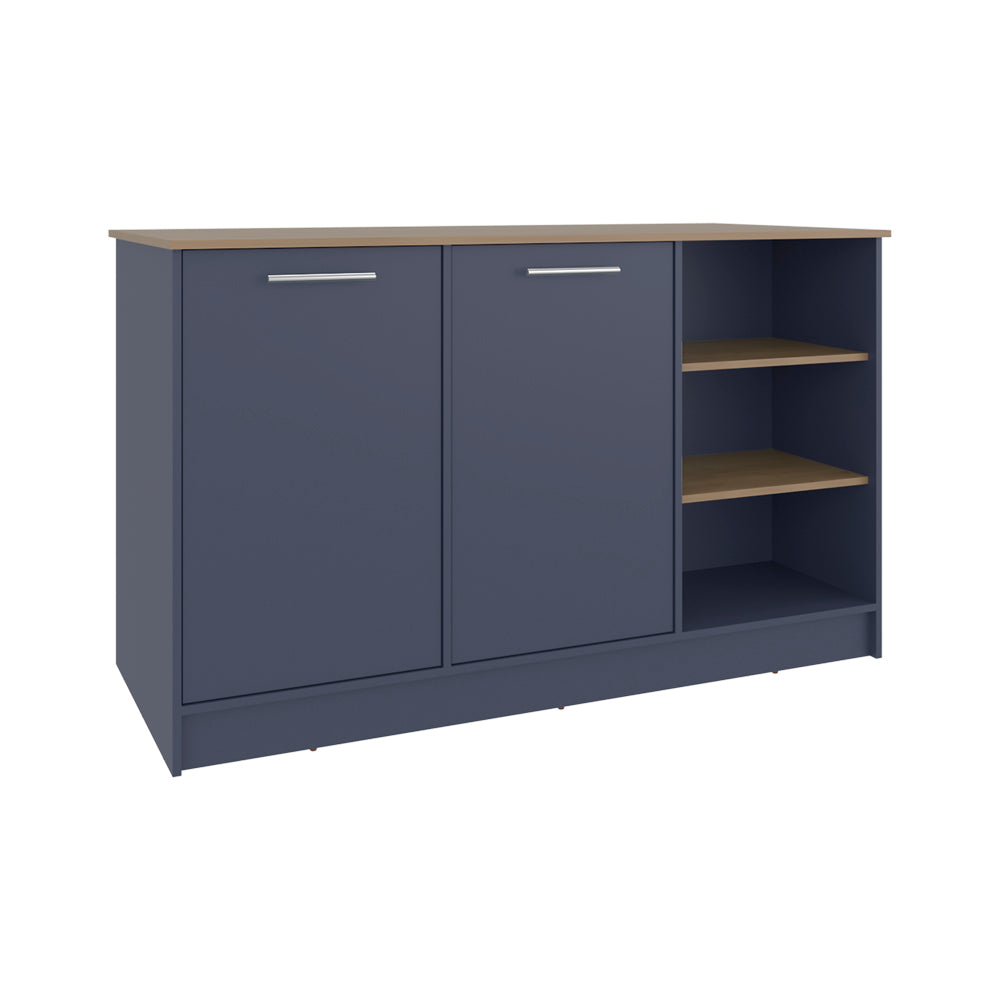 Ginger Kitchen Island with Spacious Countertop, Three Open Storage Shelves, Dual Cabinet Doors with Interior Shelves and Functional Floorstanding Design for Enhanced Organization, Meal Prep Efficiency and Modern Kitchen Appeal