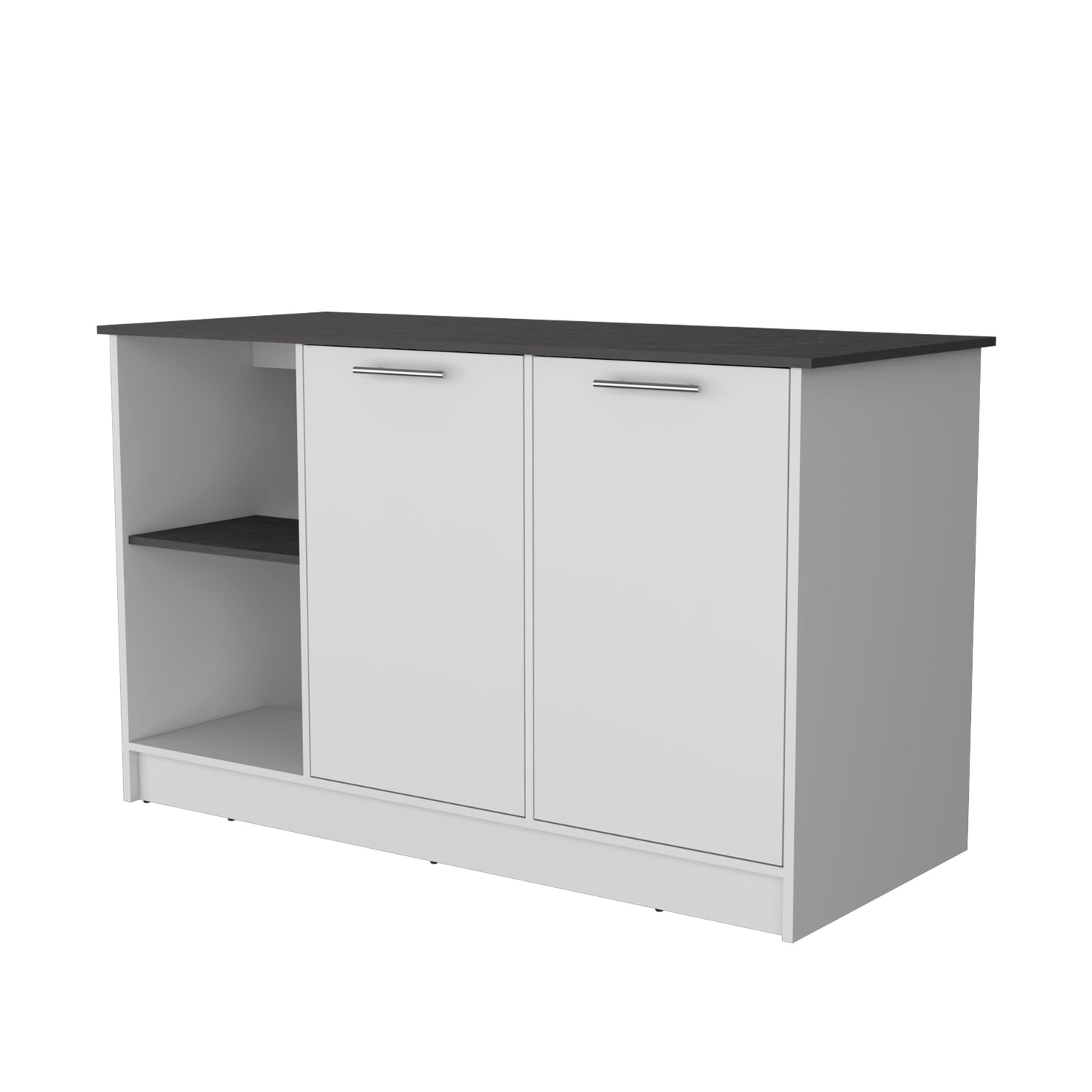 Juniper Kitchen Island, Four Open Shelves, Two Cabinets