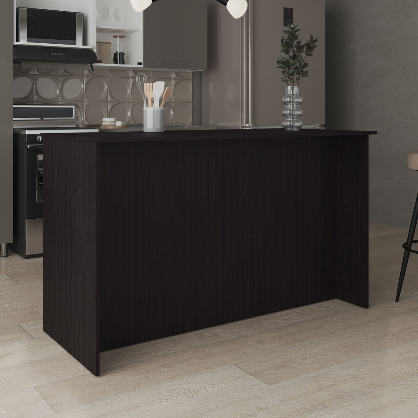 Ginger Kitchen Island, Three Open Shelves, Two Cabinets