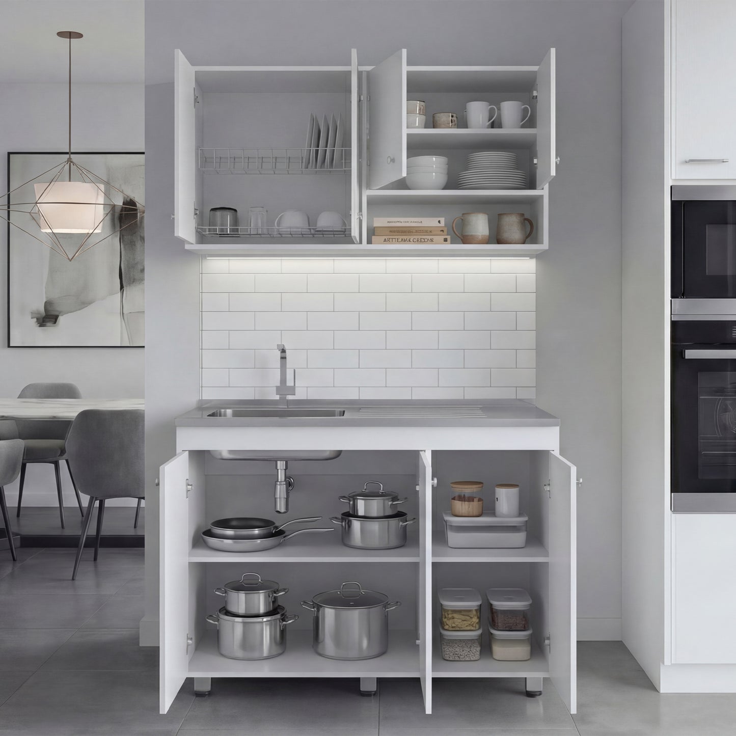 Napoleon Kitchen Cabinet Set for Home Kitchen Storage and Organization, Multi-Unit Cabinet Solution with Clean Design for Pantry and Prep Areas, Modern Style, White Finish