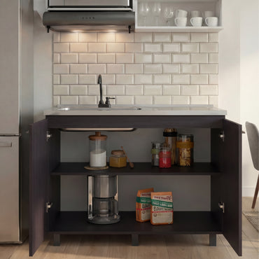 Tuhome Napoles Utility Sink with Cabinet, Stainless Steel Countertop, Interior Storage Shelf, Wide Dual-Door Base Cabinet, Modern Multi-Purpose Laundry and Kitchen Utility Station for Home Organization