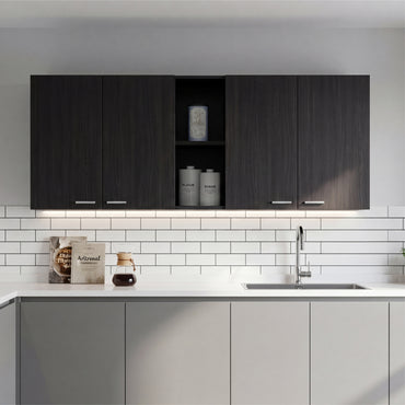 Tuhome Portofino 150 Wall Cabinet with Double Doors, Two External Shelves, Two Interior Shelves, Built-in Dish Rack