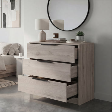 Tuhome Kaia 3 Drawers Dresser with Spacious Storage, Modern Superior Top for Décor, Functional Bedroom Organizer for Clothing and Essentials, Contemporary Space-Saving Furniture with Metal Hardware