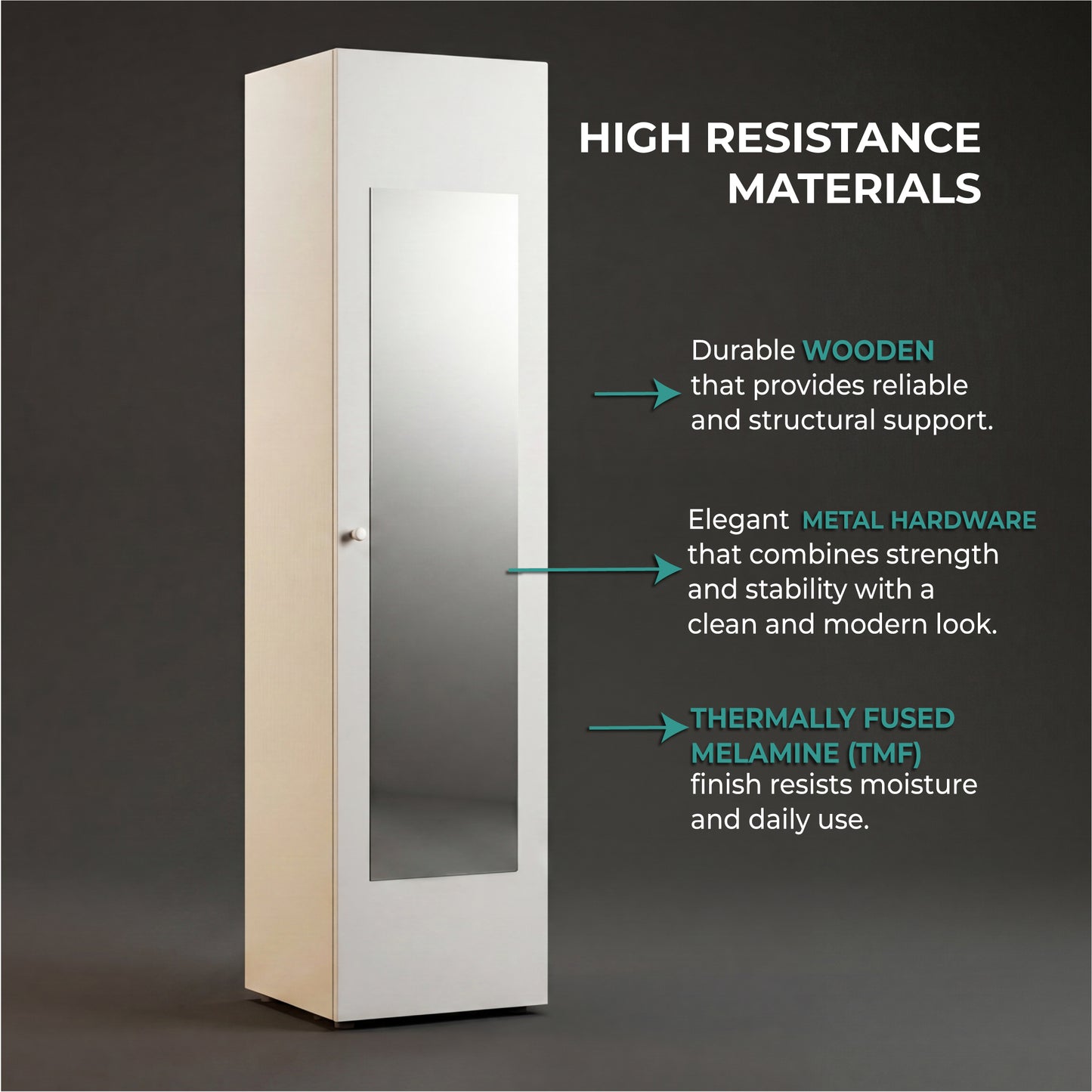 Home Linen Freestanding Tall Cabinet with Single Door with One Mirror and 4 Horizontal Storage Shelves, Cabinet for Bathroom, Bedroom or Laundry Room