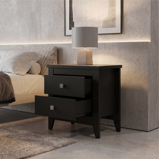 Tuhome Amara 24" Tall Nightstand with 2 Spacious Drawers, Wide Superior Top for Décor Display, Elegant Metal Handles, Classic–Modern Bedroom Storage Solution Offering Style, Functionality and Daily Organization
