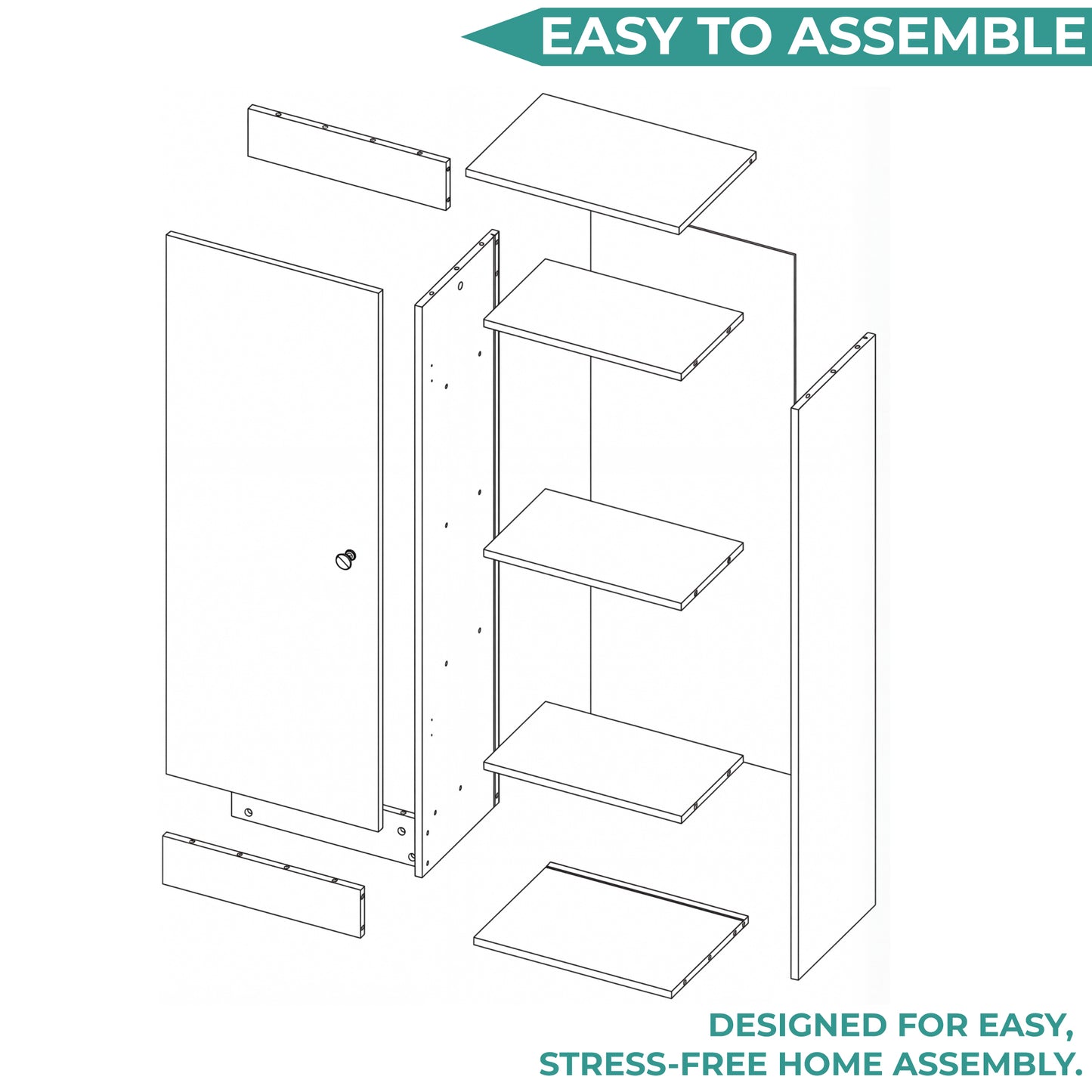 Tuhome Belleria Single Door Narrow Storage Cabinet and Pantry with 4 Interior Shelves, Slim Storage Unit for Kitchen, Bedroom, Office, or Living Room