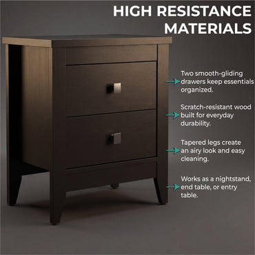Tuhome Amara 24" Tall Nightstand with 2 Spacious Drawers, Wide Superior Top for Décor Display, Elegant Metal Handles, Classic–Modern Bedroom Storage Solution Offering Style, Functionality and Daily Organization