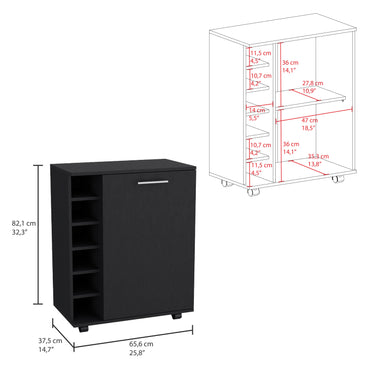 Wick Bar Cart with Cubby Shelving