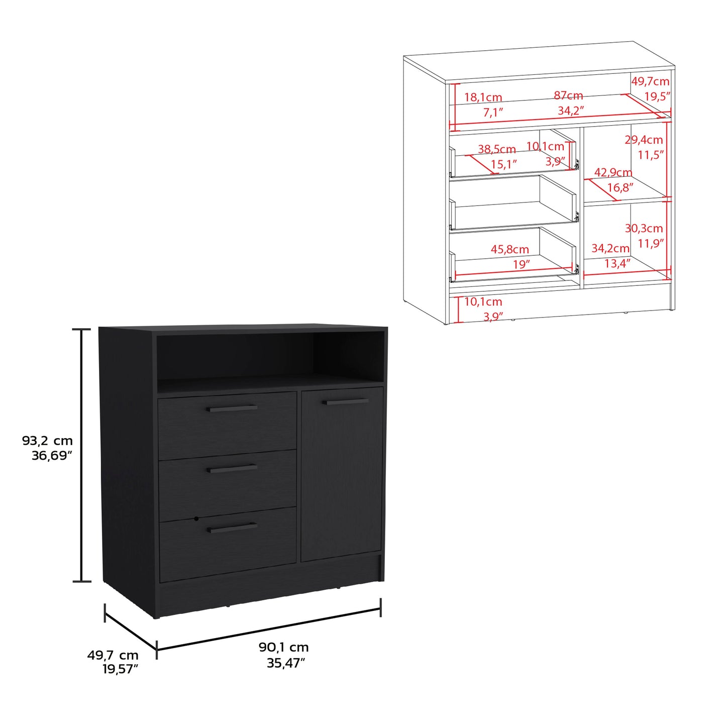 Omaha Dresser four Drawers, One Shelf