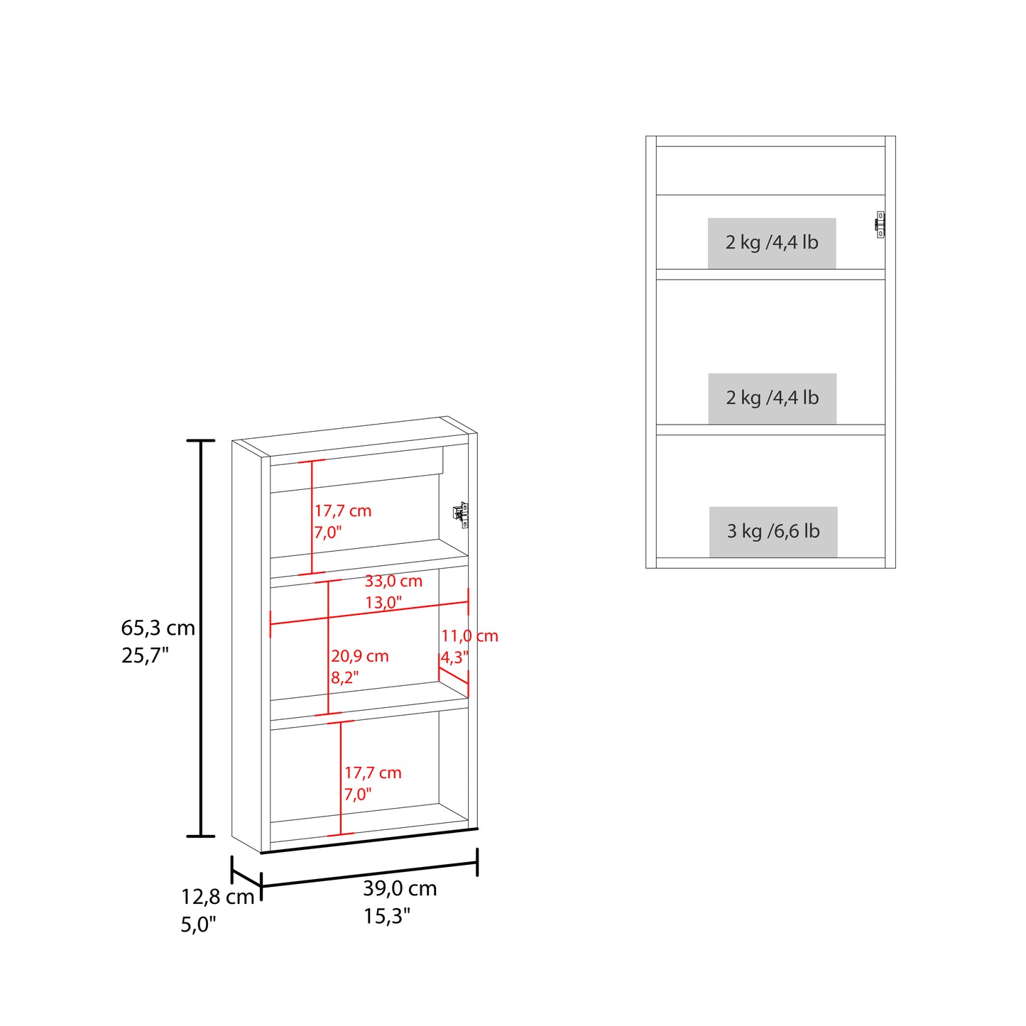 Juno 25.7" H x 15.7" W Narrow Mirror Medicine Cabinet, One door with Three interior Shelves for Bathroom, Kitchen