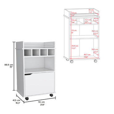 Phoenix Bar Cart, Wine cart for living room with Cubby shelving