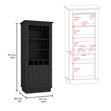 Lafayette Bar Cabinet Cubby shelving and Glass stands