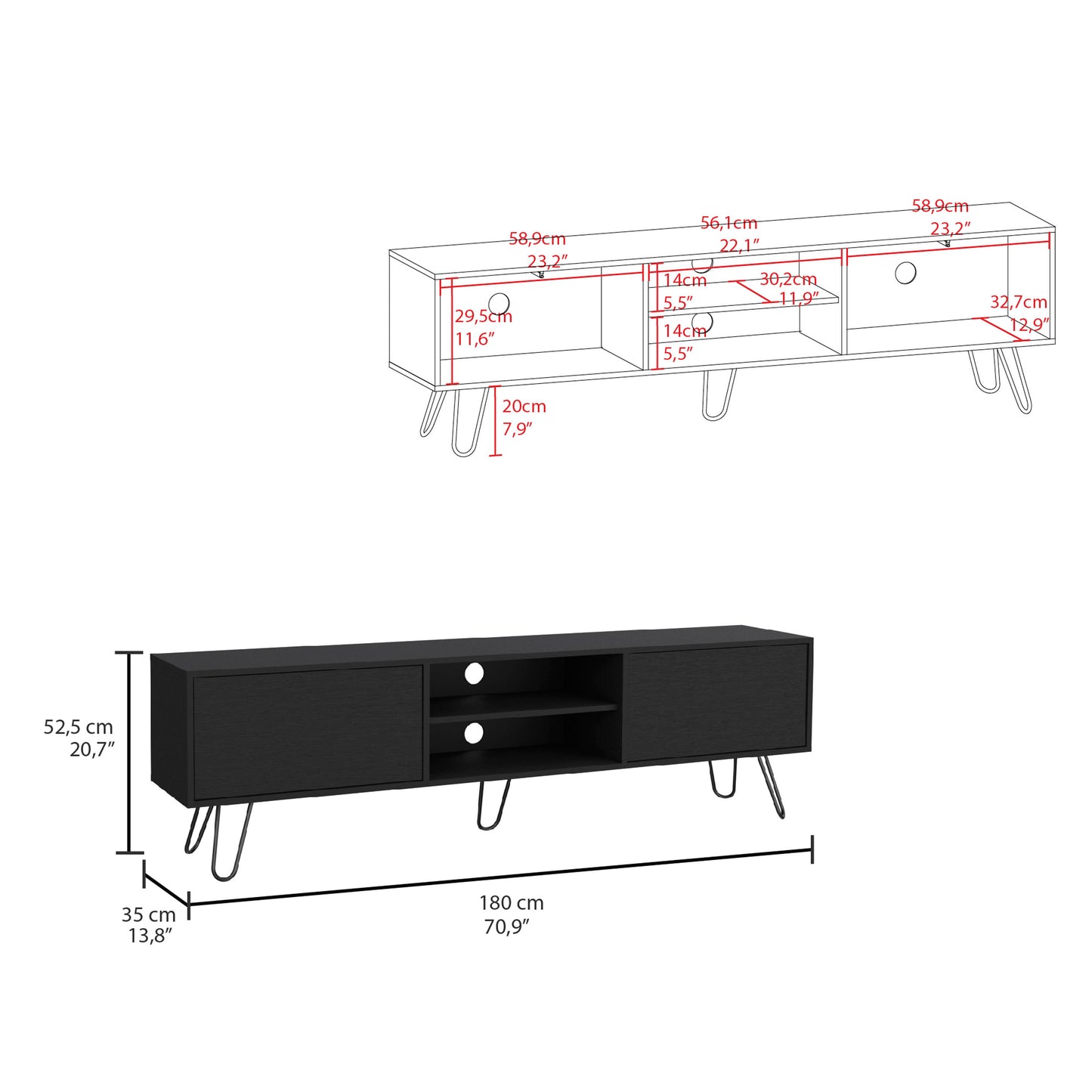 Vassel TV Rack with Two Drawers and Two Shelves