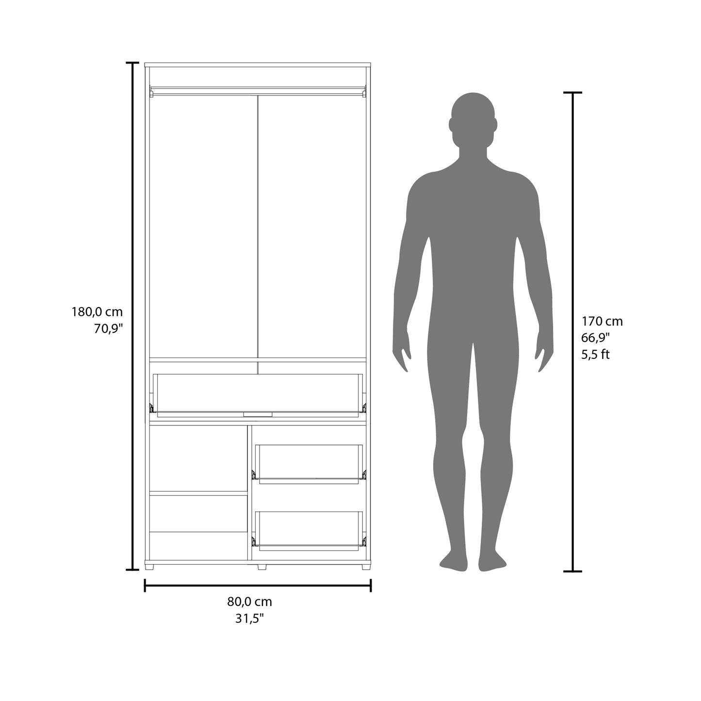Alpine Armoire With Double Doors, Internal Shelves And Hanging Rod