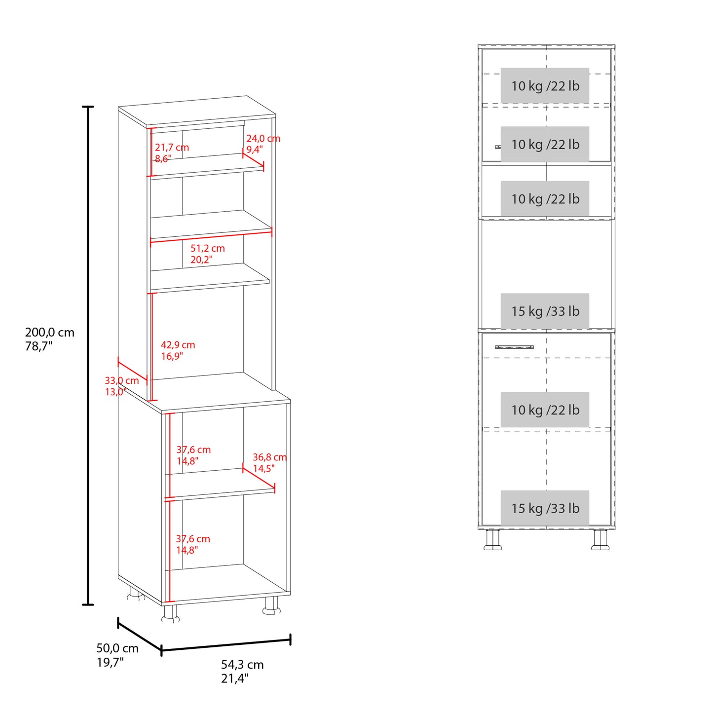 Antares Kitchen Pantry Cabinet With Two Doors, Open Middle Shelf And Upper Storage